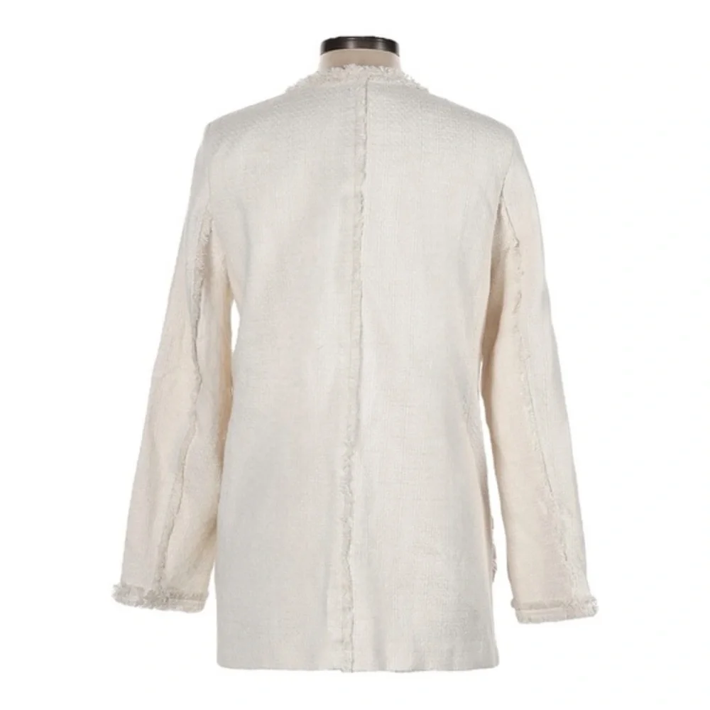 Catherine Malandrino Ivory Tweed Fringe Longline Coat Jacket Size 10 NWT Classic